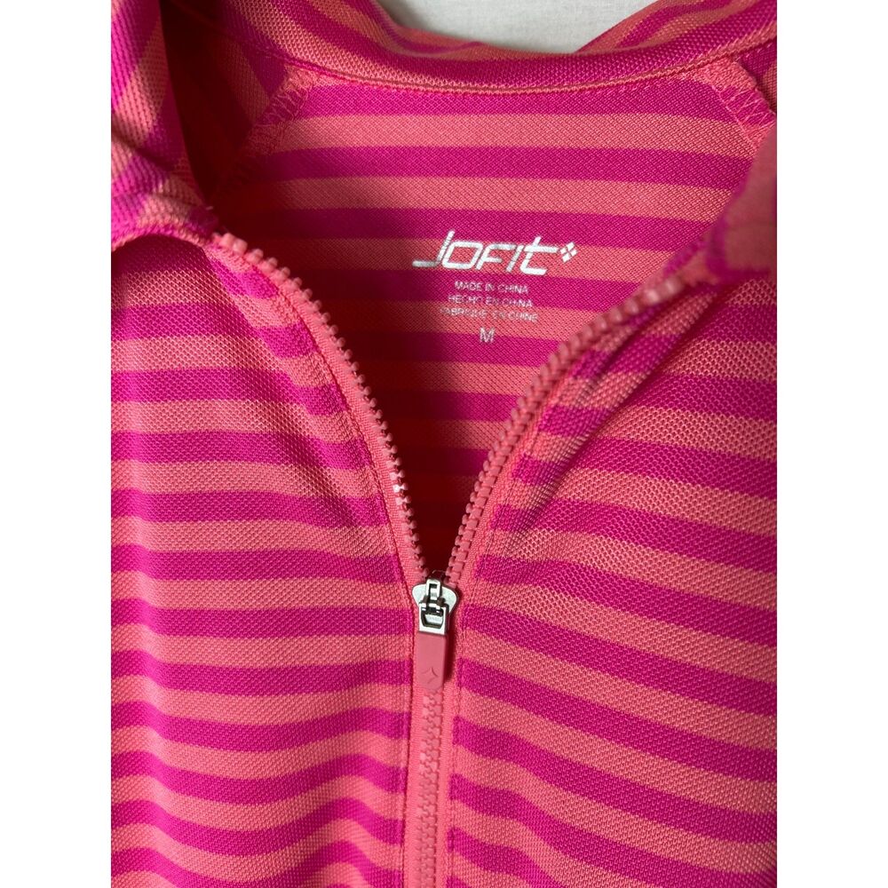 Jofit Womens NWOT Pink Coral Striped Performance 1/4 Zip SS Golf Polo Shirt Sz M - Picture 5 of 10